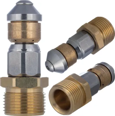 Image de Rosfix Buse Rotative M22 350 bar – Laiton Inoxydable, 3 Buses Arrière | Nettoyage de Canalisations, Égouts, 155 °C, Filetage Intérieur