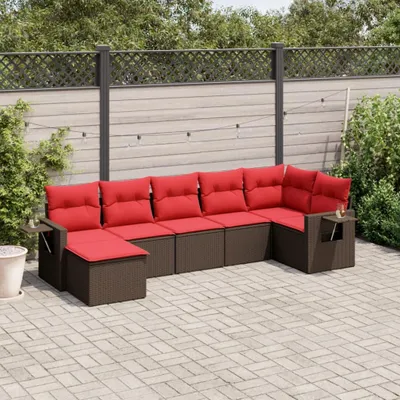 Immagine prodotto di Maison Exclusive - Set di 7 pezzi per giardino con cuscini, marrone, polyrattan