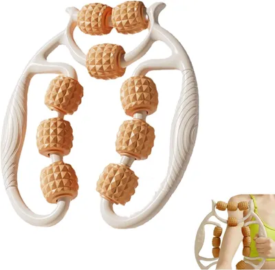 Imagen del producto de Rodillo de masaje muscular de 360°, con 9 rodillos en forma de U, ideal para cuello, hombros, muslos, piernas y brazos