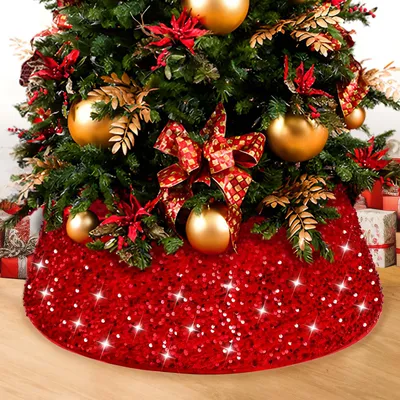 Weihnachtsbaumrock mit Pailletten, 60x40 cm, faltbar, rot