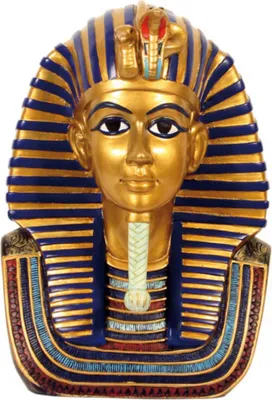 A bust of Tutankhamun, an ancient Egyptian pharaoh, displayed against a white background.