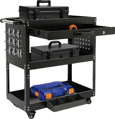 Immagine prodotto di Carrello portautensili mobile, materiale in acciaio, 3 ripiani, portata 250 kg, dimensioni 77,6 x 81 x 35,66 cm, 4 ruote universali