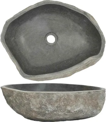 Immagine prodotto di Lavabo AIORBER Lavabo da bagno in pietra di fiume Lavabo ovale in pietra naturale, grigio
