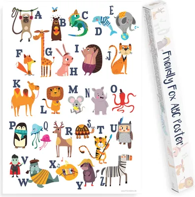 Produktbild von Friendly Fox ABC Poster für Kinder 50x70 cm Lernposter, Buchstaben A - Z, Alphabet der Tiere Poster