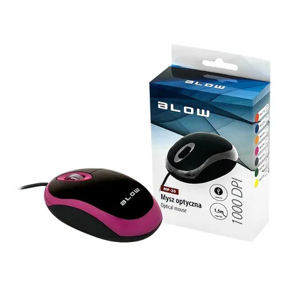 Produktbild von BLOW MP-20, Beidhändig, Optisch, USB Typ-A, 1000 DPI, Schwarz, Pink