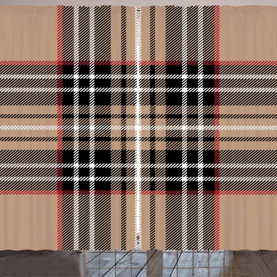 Produktbild von ARANDE Kariert Gardine, Klassischer Tartan in der britischen Art-Entwurfs-geometrischen Verzierung gestreift, 280 x 225 cm, Pale Braun Orange Weiß