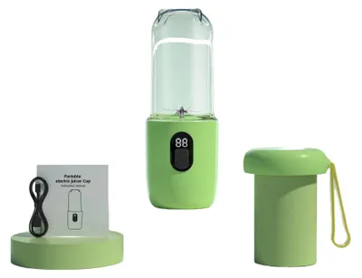 Zdjęcie produktu dla Przenośny blender do smoothie – mini sokowirówka – bezprzewodowy – z akumulatorem w zestawie – do domu, w podróży i do samochodu – kompaktowy – zielony