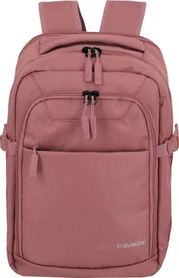 A close-up studio shot of a rose-colored backpack.