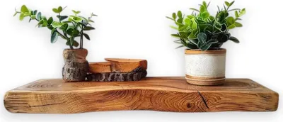 Image de Étagère en chêne massif avec bord naturel/arbre 40x20x4cm huilé, étagère en chêne, étagère murale en bois avec fixation