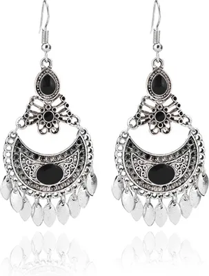 Produktbild von Mode Frauen baumeln Hohl Charm Haken Ohrringe Hochzeit Schmuck Geschenk Böhmen-Schwarz
