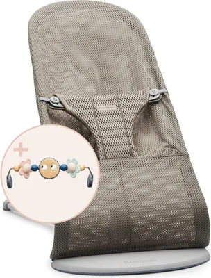 Produktbild von BabyBjörn Babywippe Bliss Mesh Grau Beige & Spielbogen Freche Augen Pastell