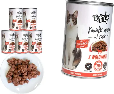 Obrázok produktu pre Tuftuf | Mokré krmivo pre mačky – 6x415 g – kúsky mäsa s hovädzím mäsom – 81 % vlhkosti – krmivo pre mačky