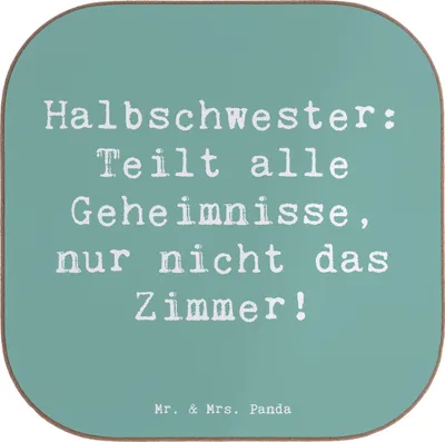 Produktbild von Mr. & Mrs. Panda Tassenuntersetzer Spruch Halbschwester Geheimnisse - Meeresbrise - Geschenk, Patchworkfamilie, Geschwisterbeziehung, Holzuntersetzer, Tischschoner, Liebe