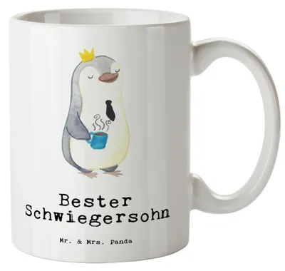 Produktbild von Mr. & Mrs. Panda Pott Pinguin Bester Schwiegersohn - Weiß - Geschenk, Große Tasse, Geschenkidee, jumbotasse, Haferl, Hochzeit, Frau, steingut, Heirat, Keramikbecher