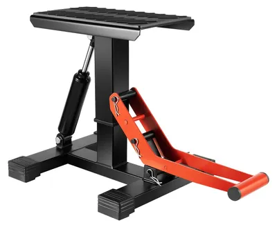 Obrázek produktu pro Stojan pro zvedání motocyklů – servisní stojan – nastavitelná výška 25–40 cm – nosnost 200 kg – široká, H-tvará základna – plocha pro stabilitu 30 × 31 cm – černá barva