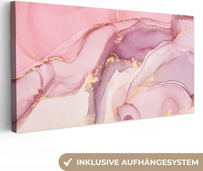 Produktbild von MuchoWow® - Leinwandbilder - Gold - Marmor - Rosa, Wandbild, Wanddeko Bilder Wohnzimmer, 40x20 cm