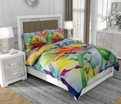 Produktbild von Bettwäsche 140x200 cm + 2x70x80 cm, 3-teilig, 100% Baumwolle, Satin, Reißverschluss, Blumen, Bunt - SOVIO | So.0058