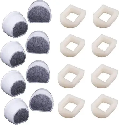 Produktbild von Packung mit 16 Schaumstoff-Vorfiltern und Kohlefiltern, kompatibel mit den PetSafe Drinkwell Trinkbrunnen INOX 360, Avalon, Pagoda, Seascape und Sedona, Filter für Katzen- und Hunde-Wasserspender