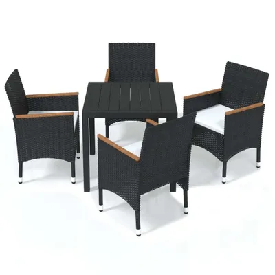 Immagine prodotto di vidaXL set da pranzo da giardino 5 pezzi con cuscini in poly rattan nero