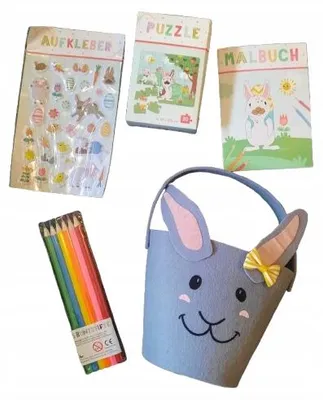 Produktbild von Dekor Filz Osterkorb mit Stickern, Puzzles, Malvorlagen