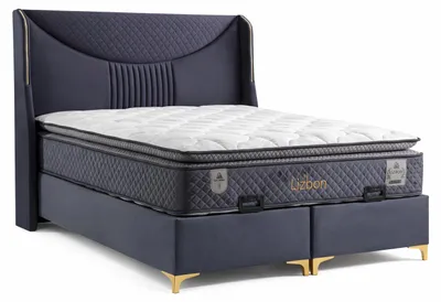 Produktbild von Bett mit Matratze Moderner Stil Blau Stoffbezug Bett mit Stauraum