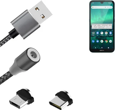 Produktbild von K-S-Trade Hochwertiges Magnet-Lade-kabel Sync-Kabel Daten-Kabel für Nokia 1.3 mit USB-Typ-C-Anschluss und Micro-USB-Anschluss 2A bis zu 480mbps