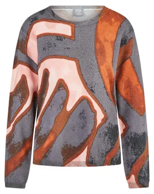 Produktbild von Rabe Damen Pullover Feinstrick Braun Größe 40 mit Strass und grafischem Print