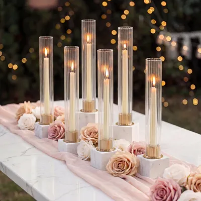 Productafbeelding van Solidchoice - Set van 10 Gouden Kaarsenhouders met Ribbelglas