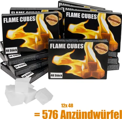 Produktbild von Grill Kamin Kohle Ofen Anzünder Anzündwürfel Kaminanzünder Kohleanzünder Würfel BBQ Grillanzünder Ofenanzünder Kohlenanzünder Anzündwolle Auswahl Flameup, Anzahl Packungen:12 Kartons = 576 Würfel (0.05€/Würfel)