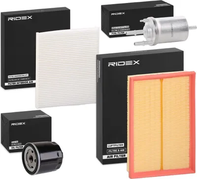 Produktbild von RIDEX Filterset Inspektionspaket Filtersatz für VW POLO (9N) für SEAT Ibiza III Schrägheck (6L) für SKODA Fabia I Combi (6Y5) FABIA (6Y2)