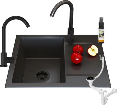Obrázek produktu pro Granitan | Kuchyňský dřez TOP - 574 x 464 mm - Černý - Vestavný s odkapávačem - Vysoce kvalitní a moderní