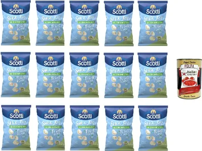 Produktbild von Riso Scotti Snack con Riso Sour Cream & Onion 40g, Reissnacks mit Sauerrahm- und Zwiebelgeschmack, 15 x 40 g + Italian Gourmet polpa 400gr