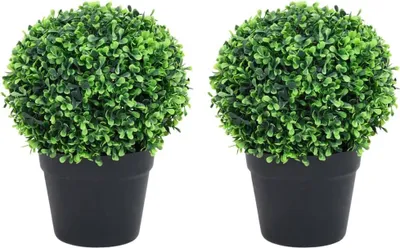 Produktbild von Künstliche Buchsbäume 2 Stk. mit Topf Kugelform Grün 37 cm