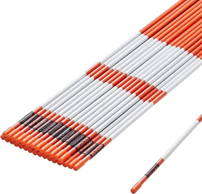 Produktbild von Einfahrtsmarkierungen, 100 Stück, 122 cm, 0,79 cm Durchmesser, orangefarbene Glasfaserstangen, Schneestangen mit reflektierendem Klebeband, 30,48 cm Stahlbohrer und Schutzhandschuhe für Parkplätze, Gehwege, gute Sichtbarkeit