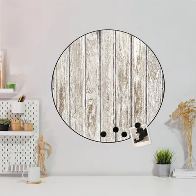 Produktbild von Design Stahlmagnettafel Schwarz Rund 47cm Weißes Holz