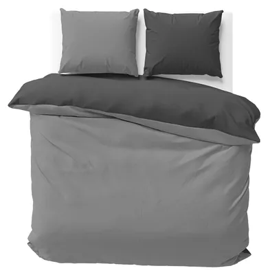 Produktbild von Bettwäsche 200x220 cm Grau Anthrazit Wendebettwäsche Doubleface Mikrofaser Uni Bettbezug 3 teilig