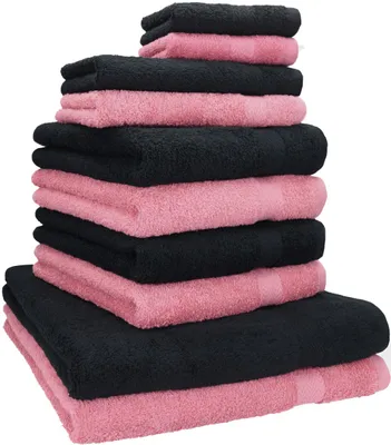 Produktbild von Betz 10-tlg. Handtuch-Set PREMIUM CLASSIC 2 Duschtücher 4 Handtücher 2 Gästetücher 2 Seiftücher  Farbe: altrosa & schwarz