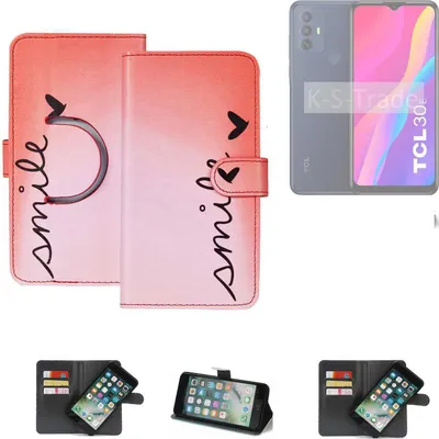 Produktbild von K-S-Trade Schutzhülle Handyhülle kompatibel mit TCL 30 E Hülle cover bookstyle Etui ''smile'' rot Standfunktion Kameraschutz (1Stk)