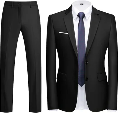 Productafbeelding van Heren Pak - Tweedelig Kostuum - Formele Gelegenheden - Slim Fit Pasvorm - Twee Knoppen - Zwart