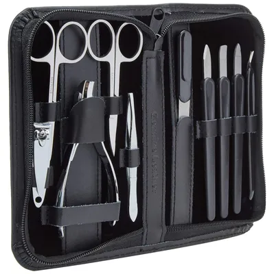 Imagen del producto de Set de manicura Estuche de manicura - 10 piezas - Acero inoxidable - Negro - Para uñas y cutículas