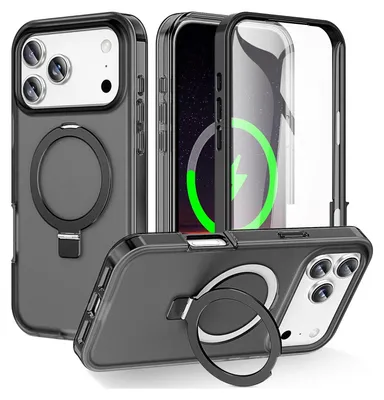 Produktbild von Für Apple iPhone 17 Pro Frosted Skin Feel MagSafe Ring Halterung 360-Grad Hülle Schwarz