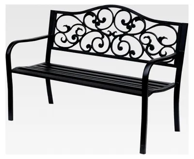 Produktbild von 2-Sitzer Gartenbank mit ausziehbarem Tisch, belastbar bis 240 kg, mit Rücken- und Armlehnen, Gartenmöbel für Terrasse und Garten, 150x58,5x90 cm, Schwarz