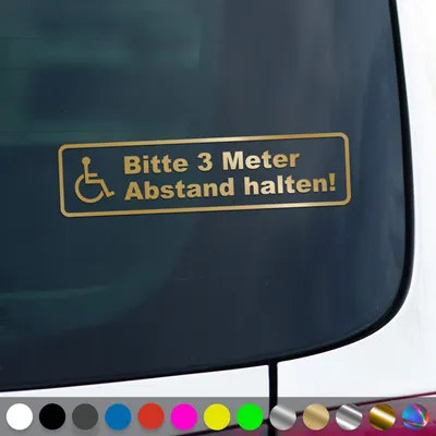 Produktbild von PantherPixel Bitte 3 Meter Abstand Aufkleber Schwerbehinderung Sticker Auto Geschenkidee Farbe Gold