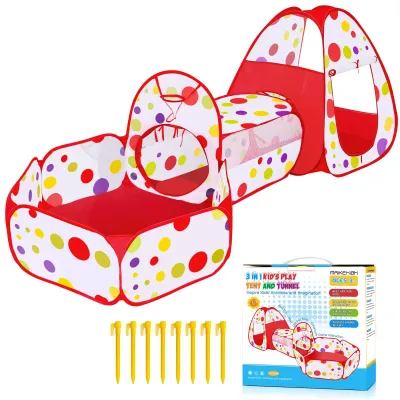 Productafbeelding van Speeltent 3 in 1, kruiptunnel, babyballenbak, basketbalring, voor binnen