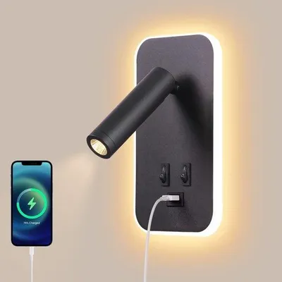 Zdjęcie produktu dla Azomor – obrotowa kinkiet LED z ładowaniem USB i włącznikiem do sypialni