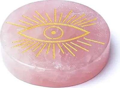 Produktbild von Gravierte Mineralscheibe Rosenquarz Allsehendes Auge -- ±5cm kaufen online