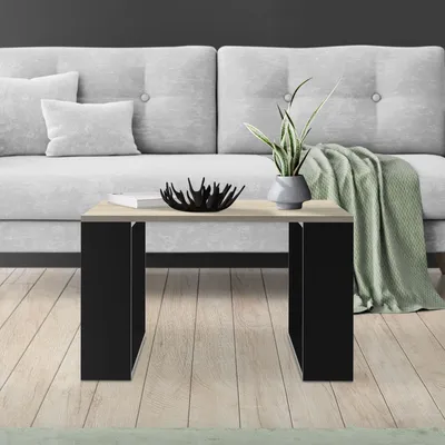 Produktbild von ML-Design Couchtisch 65x65x40 cm, Eicheoptik/Schwarz, Quadratischer Beistelltisch ideal für Wohnzimmer und Büro