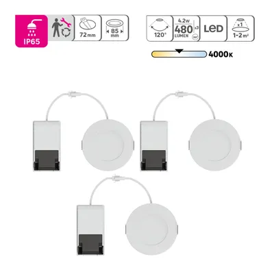 Image de 3 pièces Inspire Kilia LED Spot encastré Salle de bain 480lm - 4000K - éclairage - 85mm - blanc - étanche (IP65)