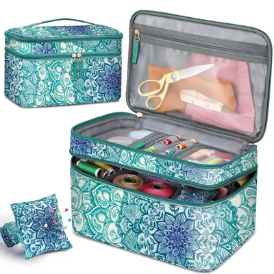 Immagine prodotto di Borsa organizer per cucito a doppio strato, con aghi e filo