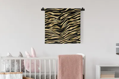 Produktbild von MuchoWow® Wandteppich Wandbehang Muster - Zebra - Gold 60x60 cm Tapisserie Dekoration Wandtuch - Dekorationen - Wand Decke